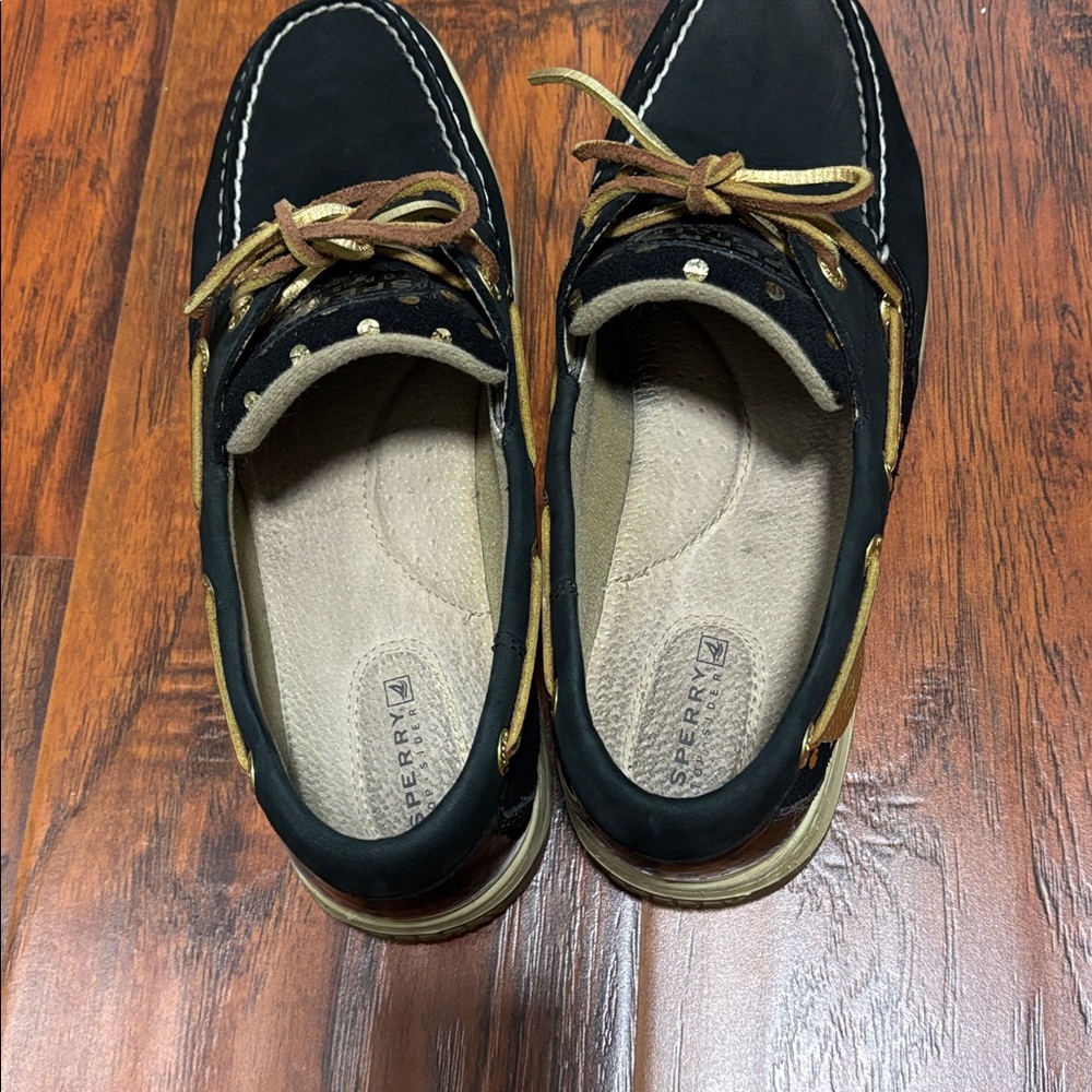Sperry Women Top-Sider Black Gold Dot Leather Boat Shoe Sz 8.5 - Picture 6 of 8